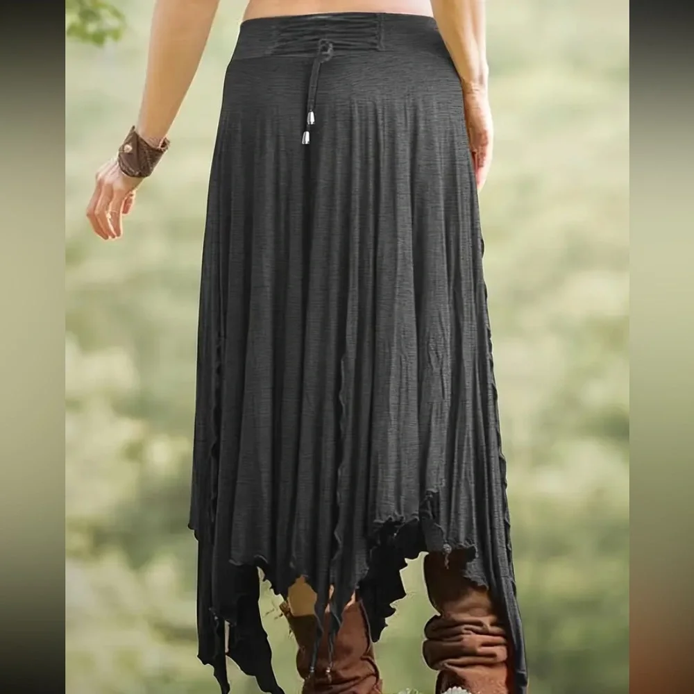 NEW Women’s Dark Gray Drawstring Waist Asymmetrical Hem Skirt - Picture 4 of 8